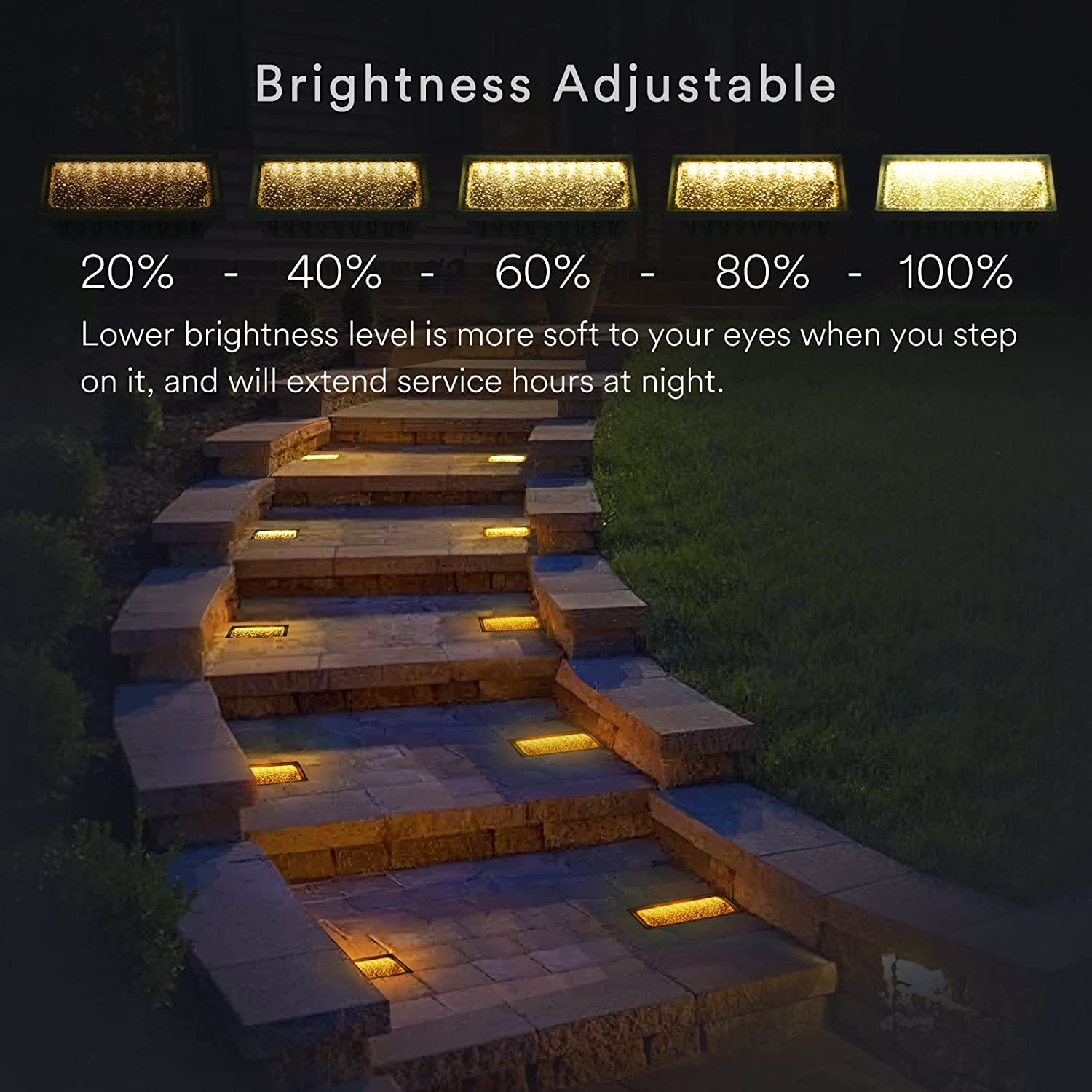 Photo of some block paved stairs with brick LED lights