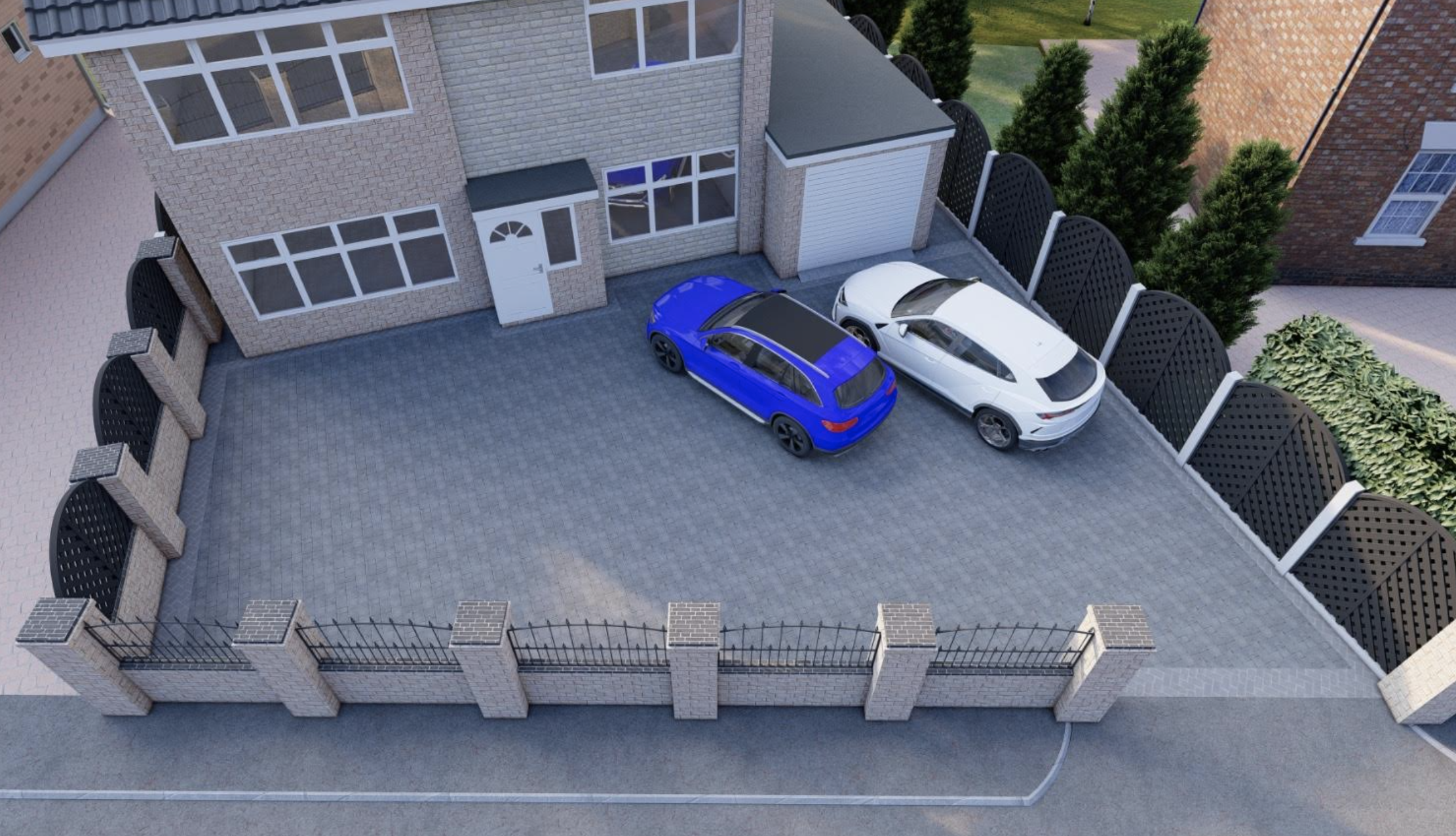 3D Render of the block paved front garden for my house